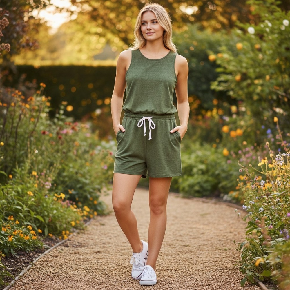 Time and Tru Womens Sleeveless Knit Romper Bay Leaf Green XL 16-18 TTL29524